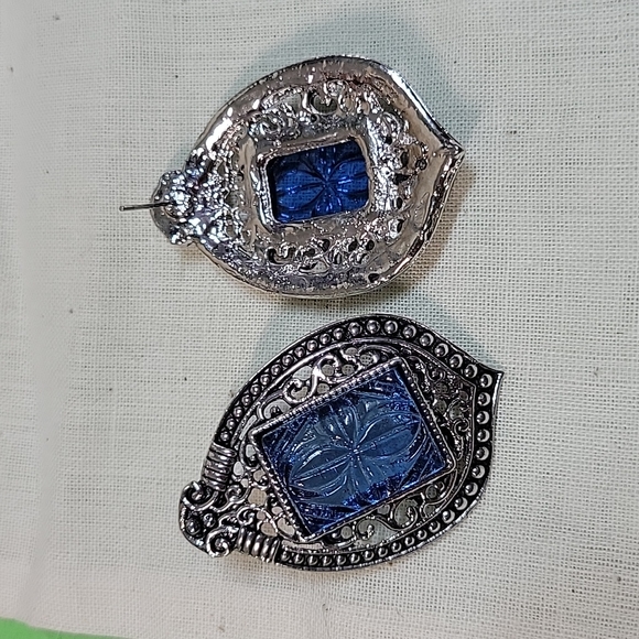 Blue Etched Glass Statement Earrings - Picture 7 of 7